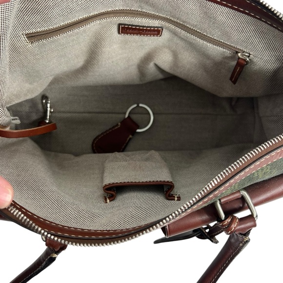 DOONEY & BOURKE Green logo fabric with Brown leather trims Satchel Bag - Picture 4 of 15